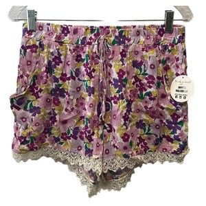 Jolie & Joy Purple White 2 Pocket Casual Lounge Floral Shorts Size Large